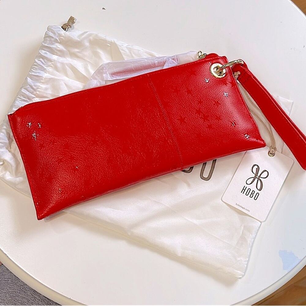Hobo Vida Red Leather Clutch Wristlet with Gloss Stars & Dustbag NWT MSRP $118